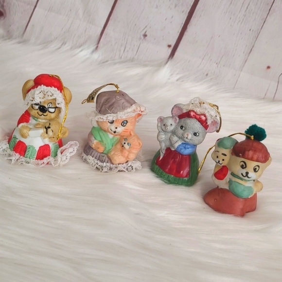 Vintage 70s Jasco Taiwan Porcelain Caring Critters Chimers Ornament Set of Four - Picture 2 of 16